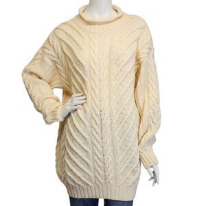 Vtg Paul James Womens Oversized S 100% Wool Roll Neck Cable Knit Sweater Irish